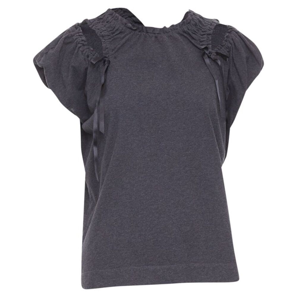 Simone Rocha Grey Cold Shoulder Ribbon Puff Sleeve Top